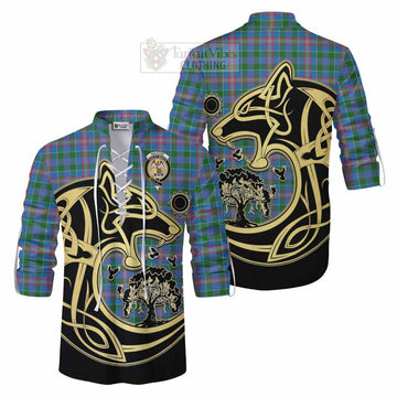 Tartan Vibes Clothing Ralston Tartan Ghillie Kilt Shirt with Family Crest Celtic Wolf Style