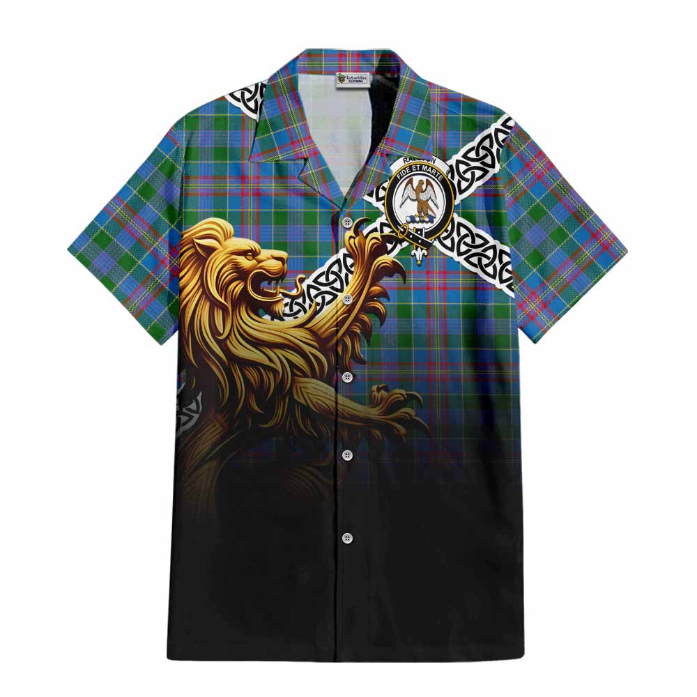 Tartan Vibes Clothing Ralston Crest Tartan Short Sleeve Button Shirt with Golden Lion Emblem Celtic Style