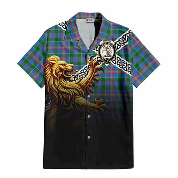 Ralston Crest Tartan Hawaiian Shirt with Golden Lion Emblem Celtic Style