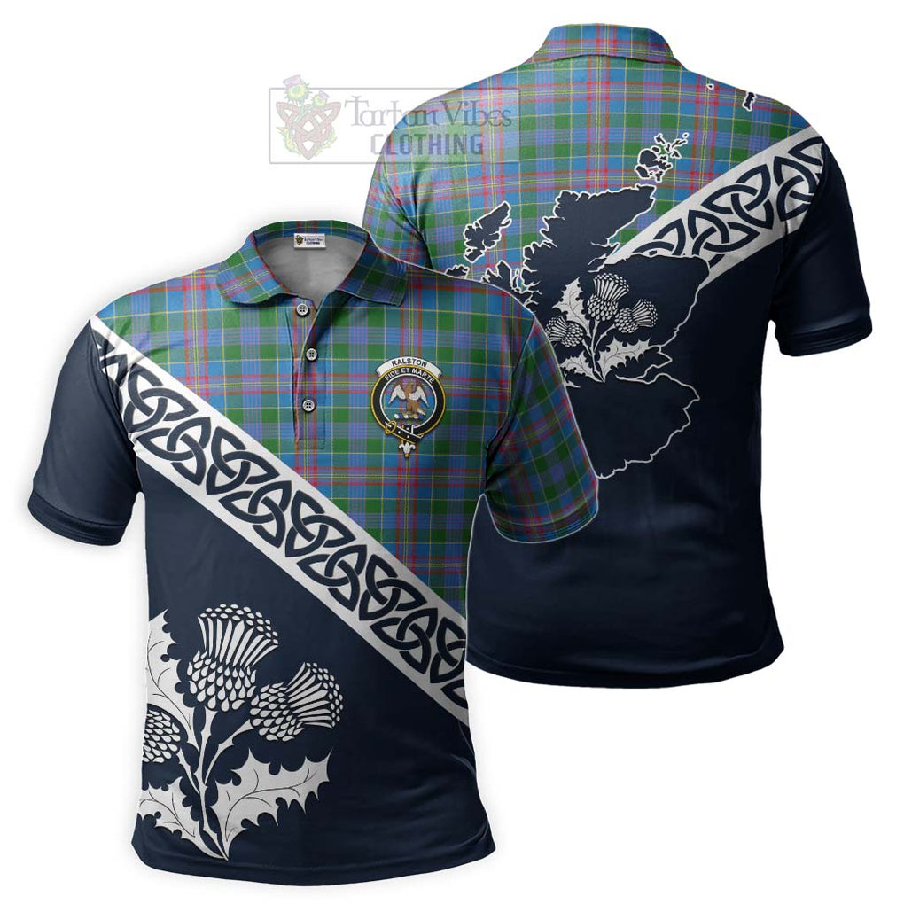 Ralston Tartan Polo Shirt Featuring Thistle and Scotland Map