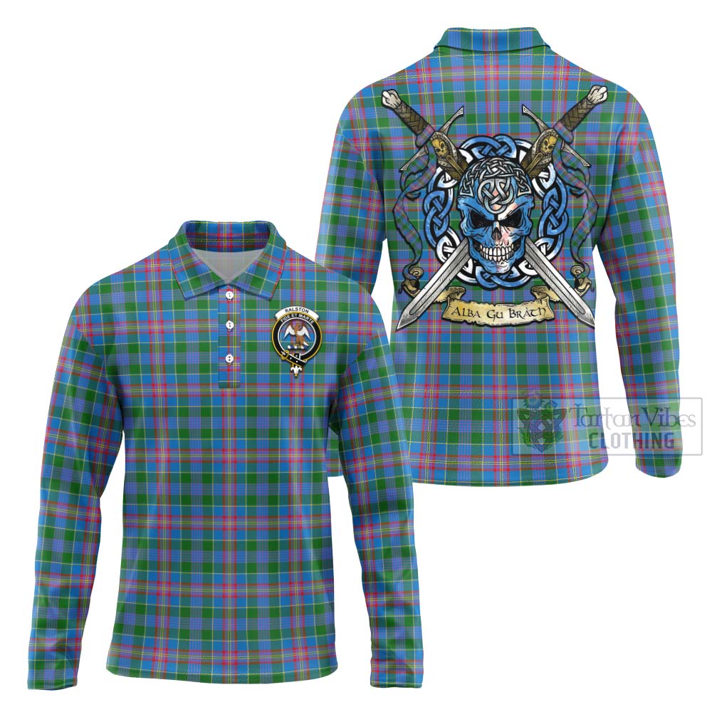 Tartan Vibes Clothing Ralston Tartan Long Sleeve Polo Shirt with Family Crest Celtic Skull Style