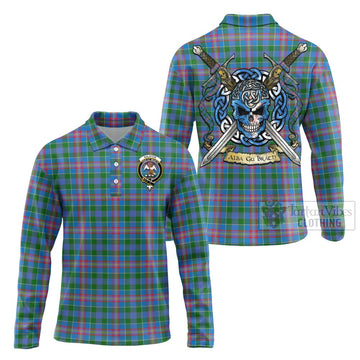 Tartan Vibes Clothing Ralston Tartan Long Sleeve Polo Shirt with Family Crest Celtic Skull Style