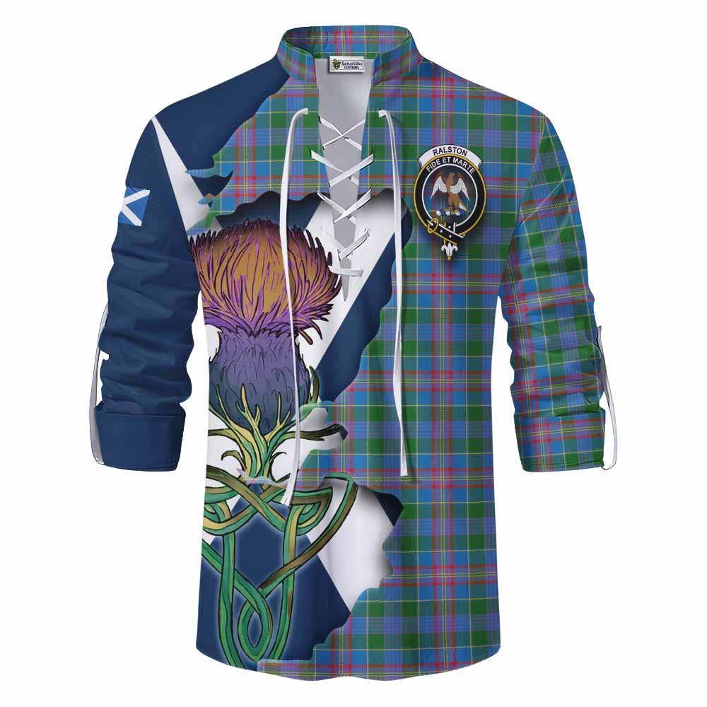 Tartan Vibes Clothing Ralston Tartan Family Crest Ghillie Kilt Shirt Scottish Thistle Celtic Inspired