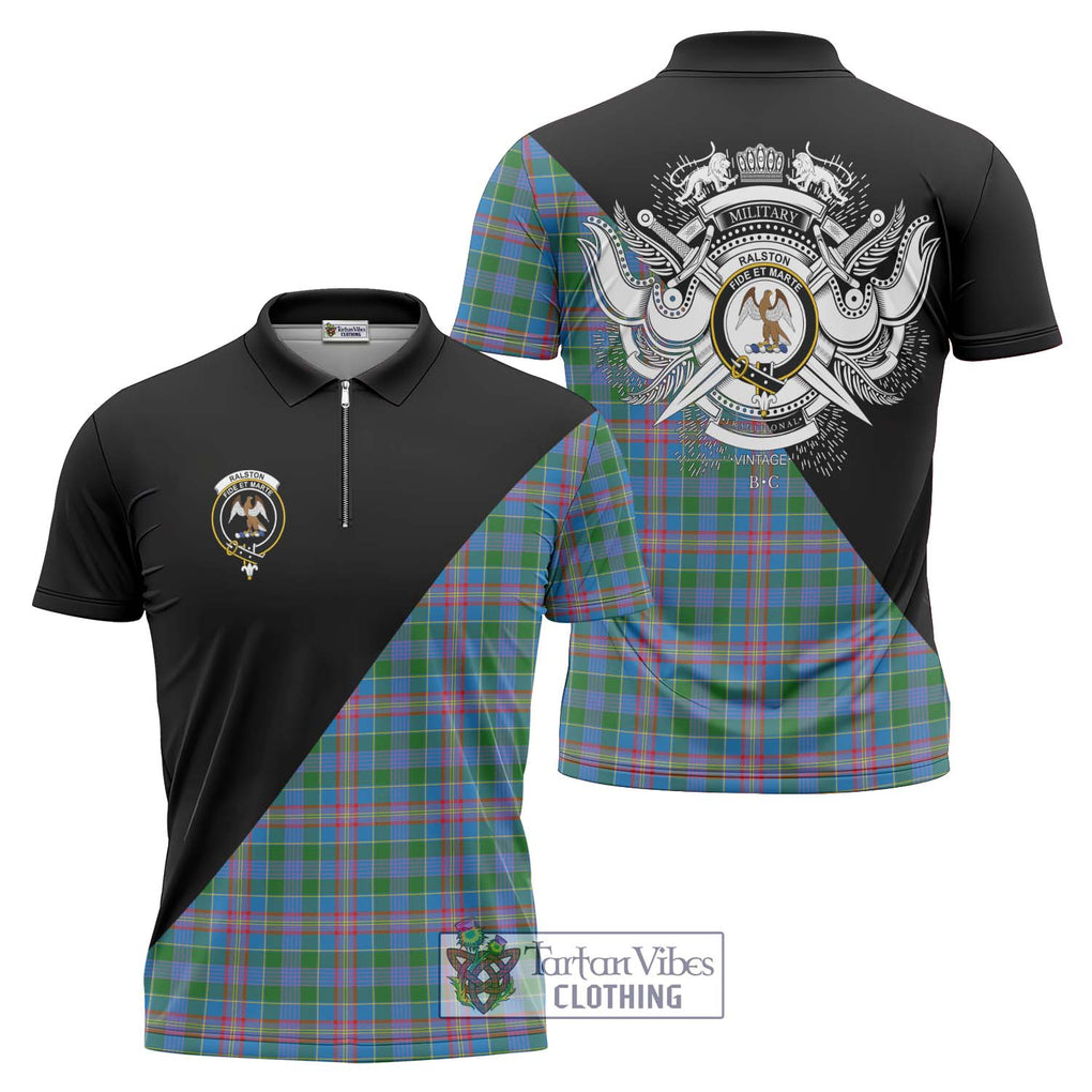Ralston Tartan Zipper Polo Shirt with Family Crest and Military Logo Style Unisex - Tartanvibesclothing Shop