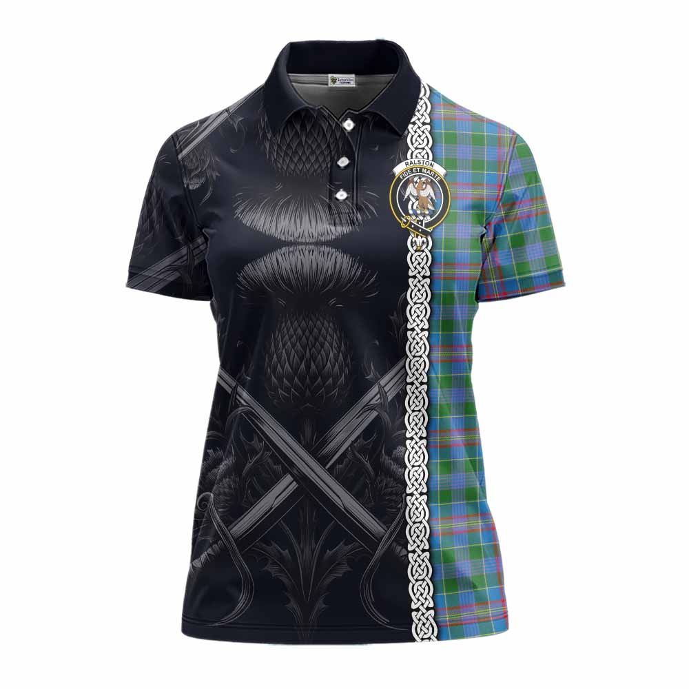 Tartan Vibes Clothing Ralston Tartan Women's Polo Shirt with Family Crest Cross Sword Thistle Celtic Vibes