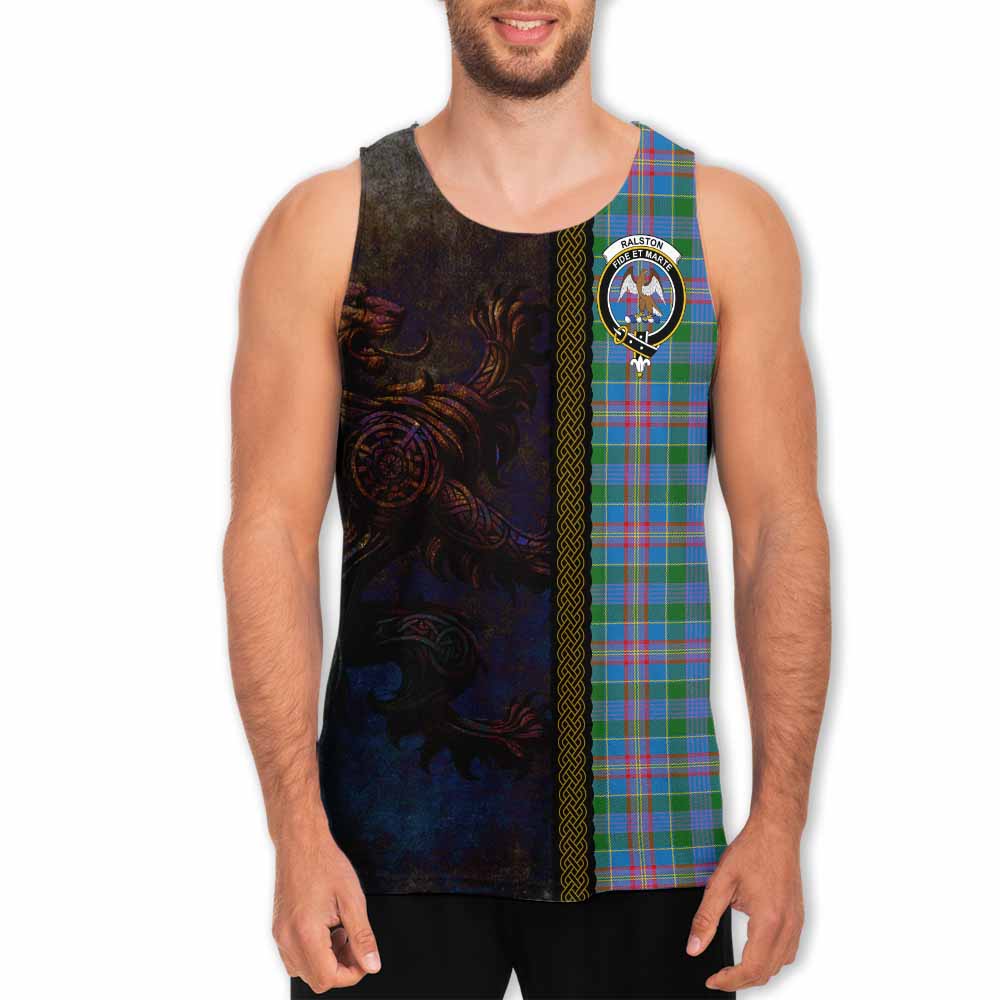 Tartan Vibes Clothing Ralston Tartan Family Crest Men's Tank Top Alba Gu Brath Be Brave Lion Ancient Style