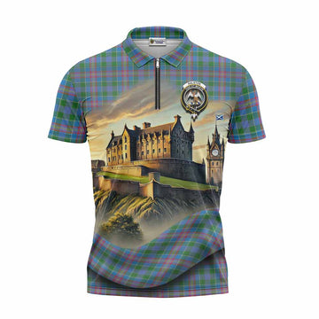 Ralston Tartan Family Crest Zipper Polo Shirt with Scottish Ancient Castle Style