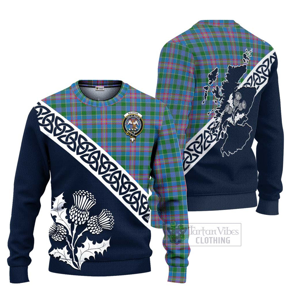 Tartan Vibes Clothing Ralston Tartan Knitted Sweater Featuring Thistle and Scotland Map