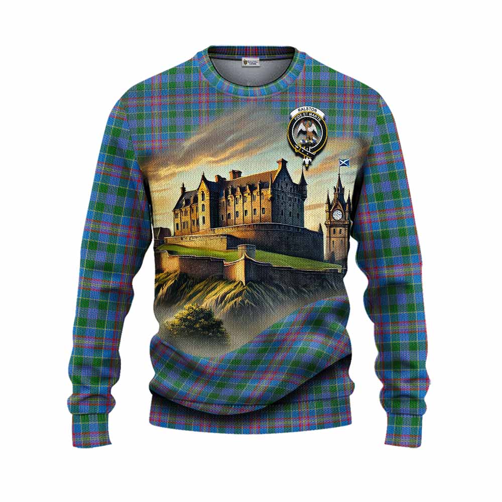 Tartan Vibes Clothing Ralston Tartan Family Crest Knitted Sweater with Scottish Ancient Castle Style