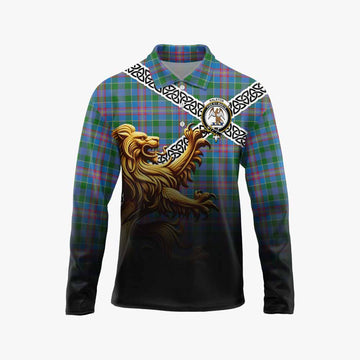 Ralston Crest Tartan Long Sleeve Polo Shirt with Golden Lion Emblem Celtic Style