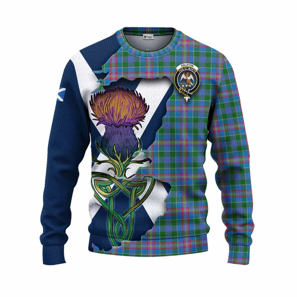 Tartan Vibes Clothing Ralston Tartan Family Crest Knitted Sweater Scottish Thistle Celtic Inspired