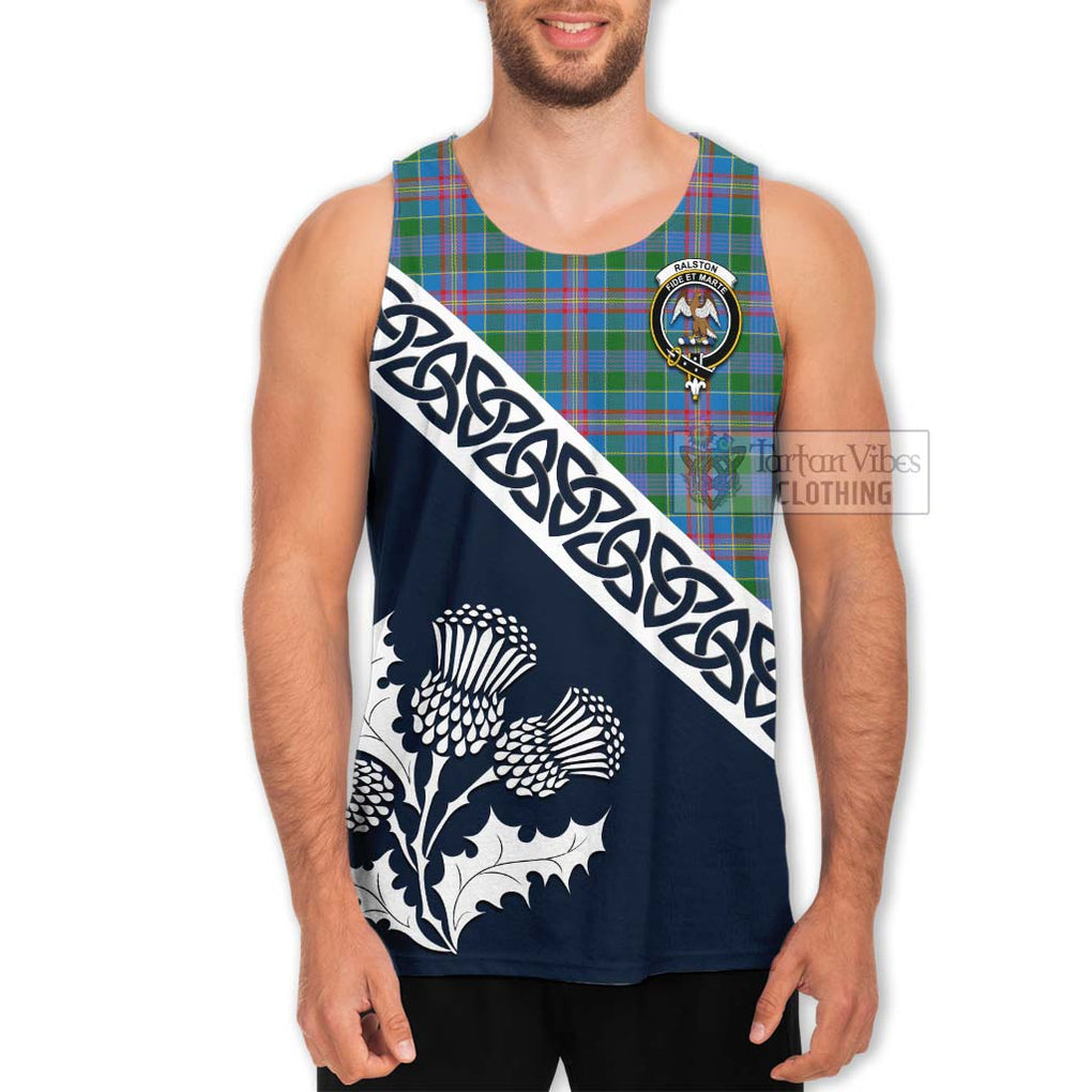 Tartan Vibes Clothing Ralston Tartan Men's Tank Top Featuring Thistle and Scotland Map