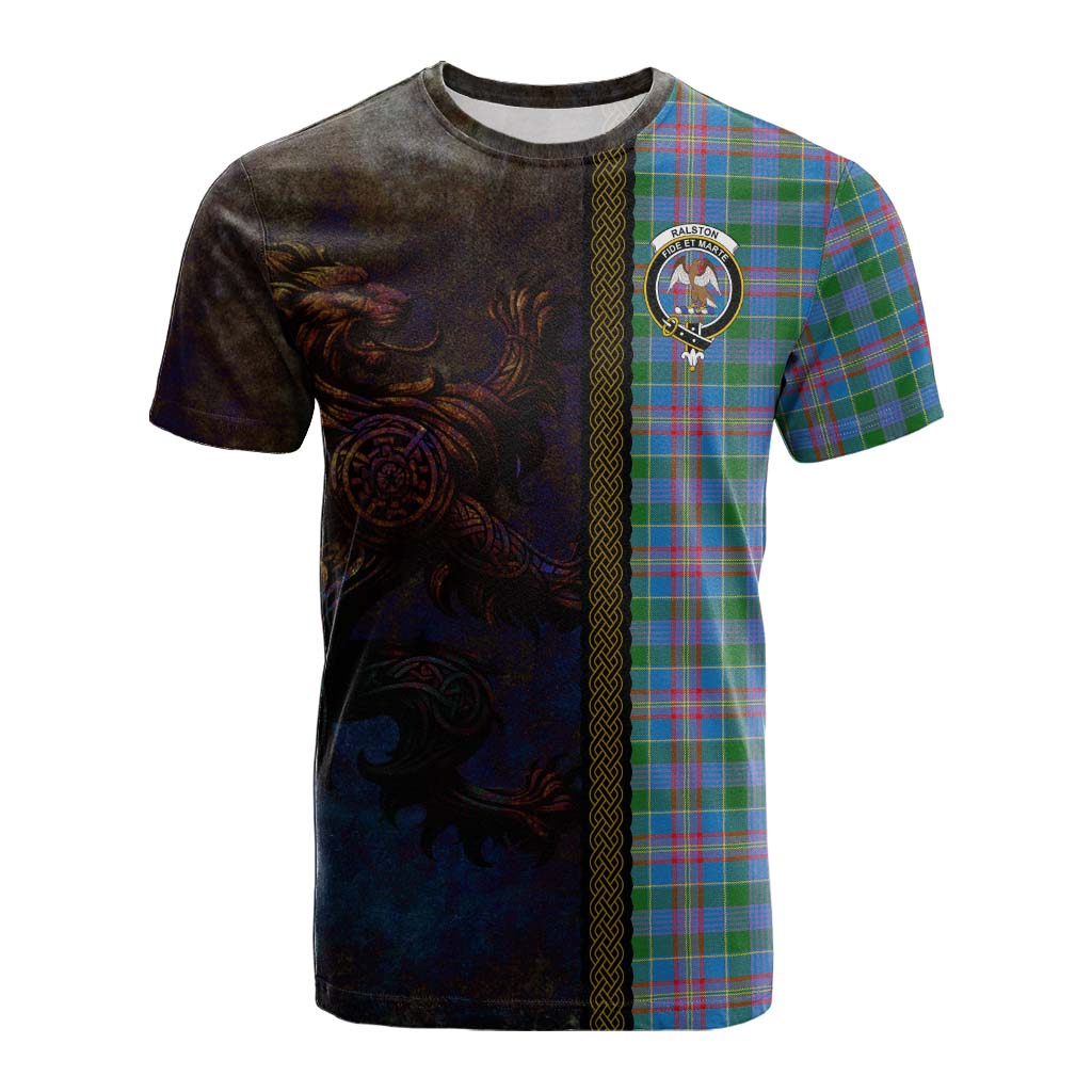 Tartan Vibes Clothing Ralston Tartan Family Crest Cotton T-shirt Alba Gu Brath Be Brave Lion Ancient Style