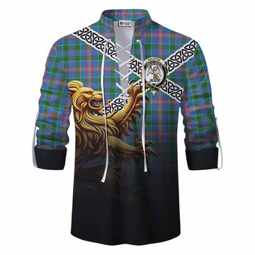Tartan Vibes Clothing Ralston Crest Tartan Ghillie Kilt Shirt with Golden Lion Emblem Celtic Style