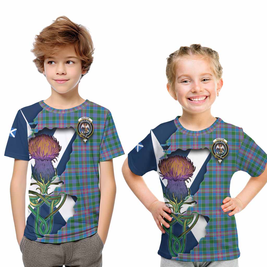 Tartan Vibes Clothing Ralston Tartan Family Crest Kid T-Shirt Scottish Thistle Celtic Inspired