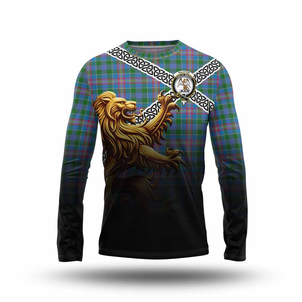 Tartan Vibes Clothing Ralston Crest Tartan Long Sleeve T-Shirt with Golden Lion Emblem Celtic Style