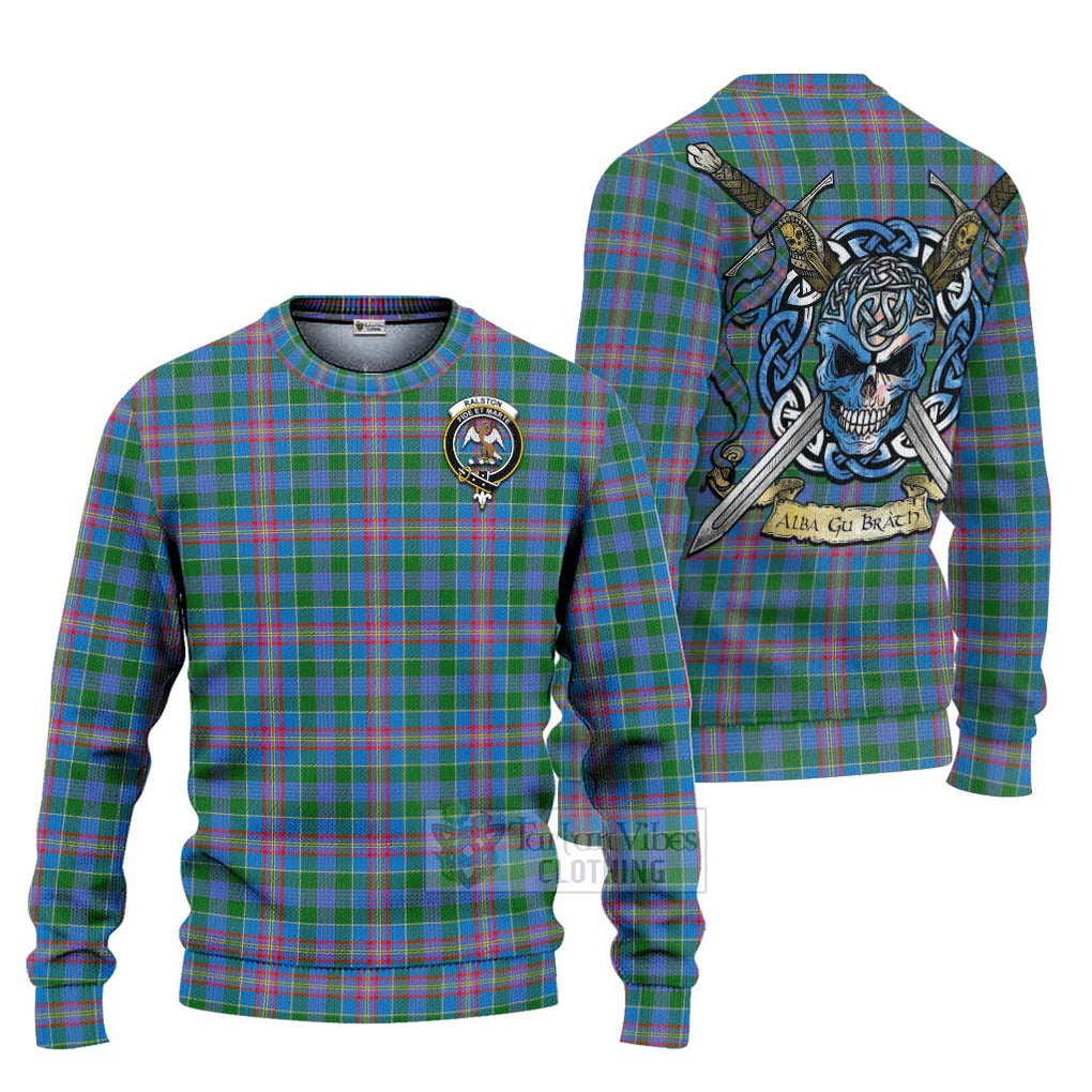 Tartan Vibes Clothing Ralston Tartan Knitted Sweater with Family Crest Celtic Skull Style