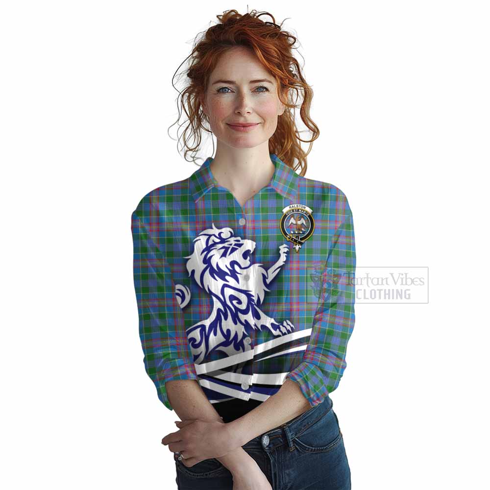 Tartan Vibes Clothing Ralston Tartan Women's Casual Shirt with Alba Gu Brath Regal Lion Emblem