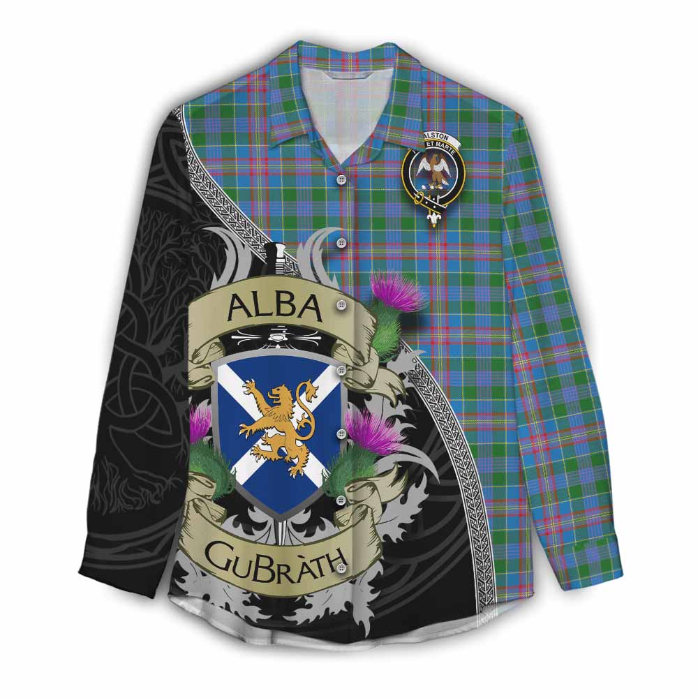 Tartan Vibes Clothing Ralston Tartan Family Crest Women's Casual Shirt Lion Rampant Royal Thistle Shield Celtic Inspired