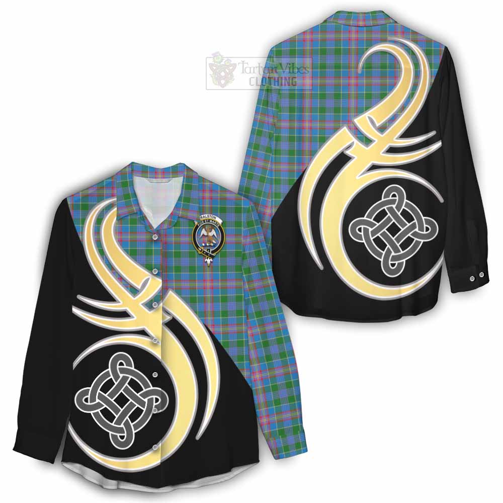 Tartan Vibes Clothing Ralston Tartan Women's Casual Shirt with Family Crest and Celtic Symbol Style