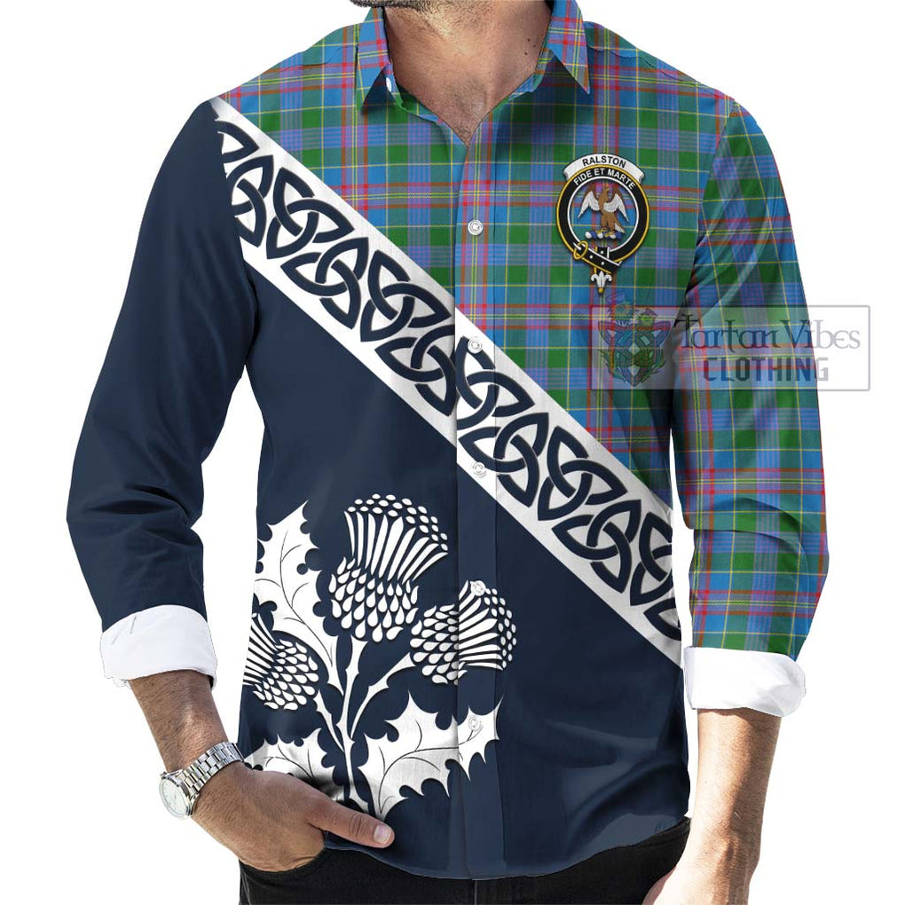 Tartan Vibes Clothing Ralston Tartan Long Sleeve Button Shirt Featuring Thistle and Scotland Map