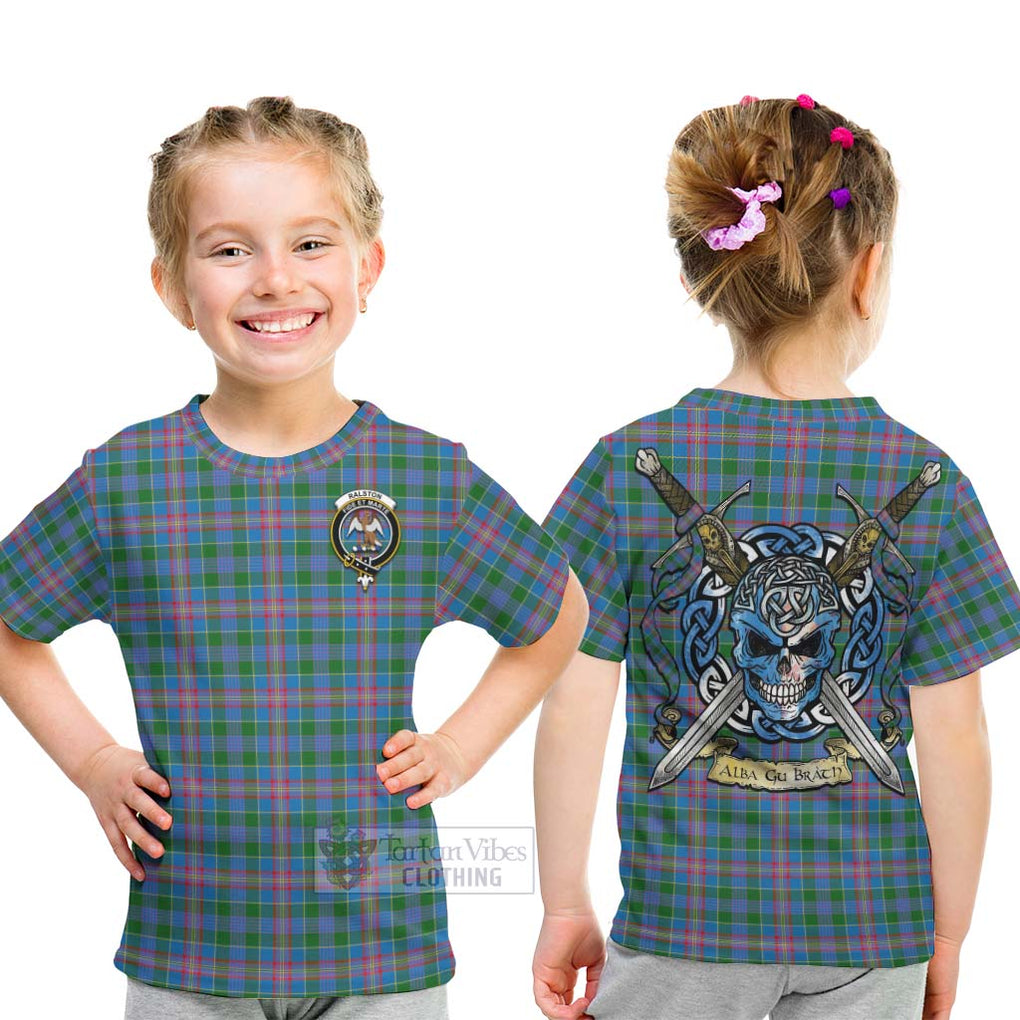 Tartan Vibes Clothing Ralston Tartan Kid T-Shirt with Family Crest Celtic Skull Style