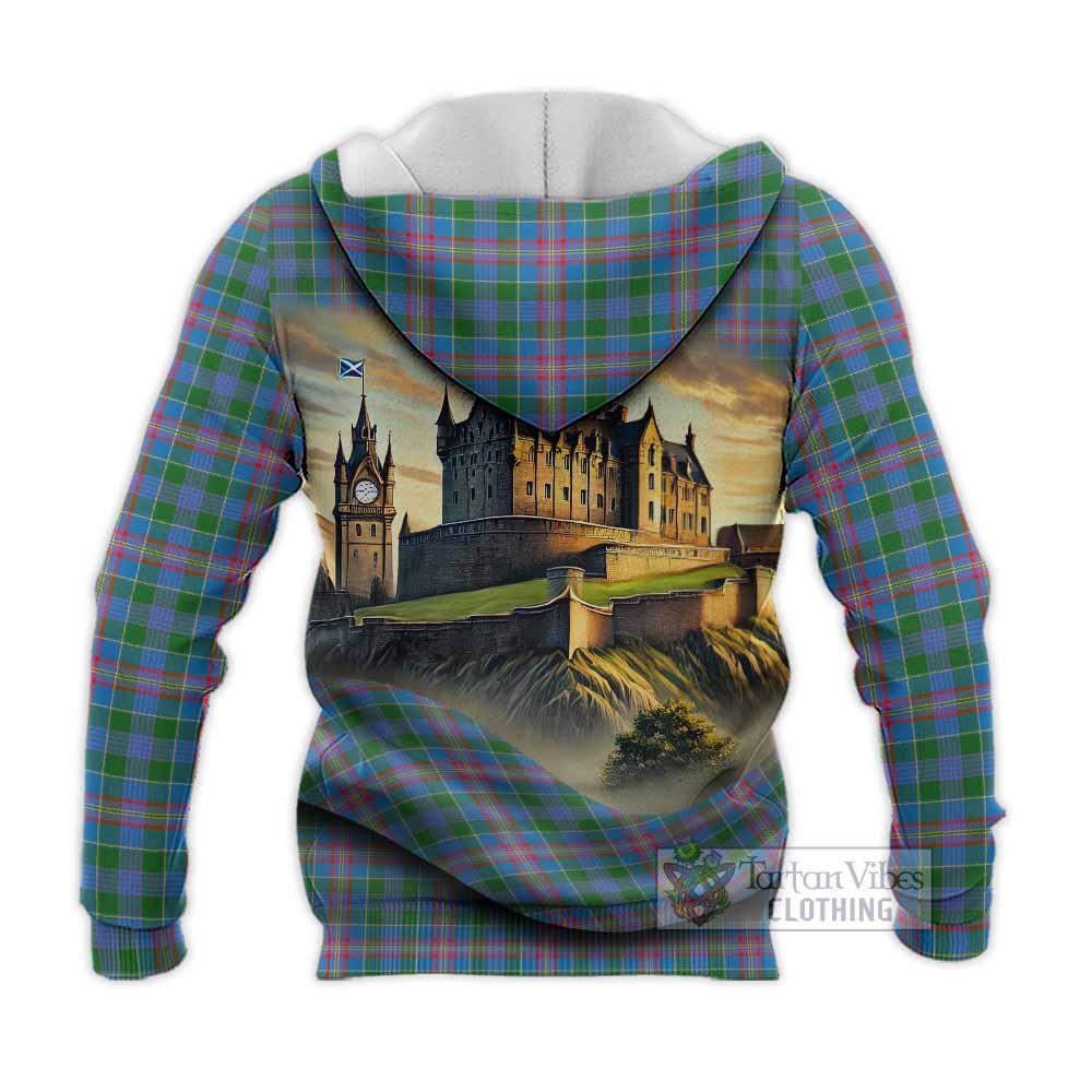 Tartan Vibes Clothing Ralston Tartan Family Crest Knitted Hoodie with Scottish Ancient Castle Style