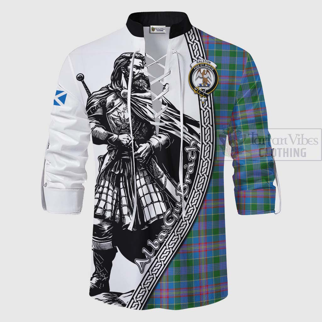 Tartan Vibes Clothing Ralston Tartan Clan Crest Ghillie Kilt Shirt with Highlander Warrior Celtic Style