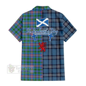Tartan Vibes Clothing Ralston Tartan Short Sleeve Button Shirt Happy St. Andrew's Day Half Tartan Style