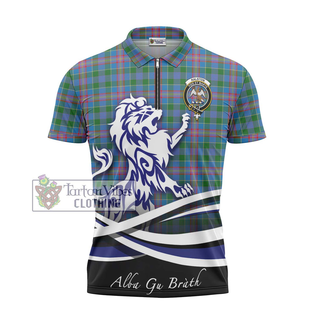 Ralston Tartan Zipper Polo Shirt with Alba Gu Brath Regal Lion Emblem - Tartanvibesclothing Shop