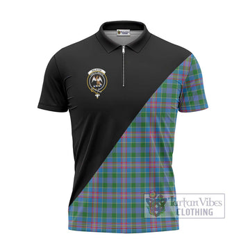Ralston Tartan Zipper Polo Shirt with Family Crest and Military Logo Style