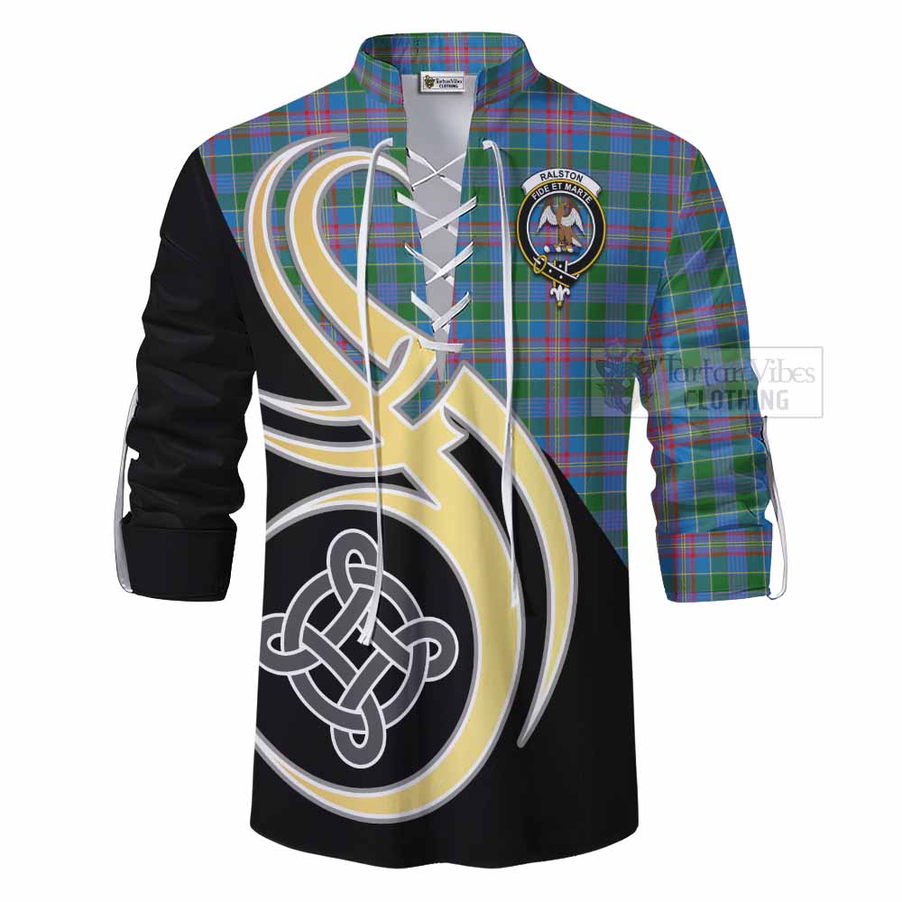 Tartan Vibes Clothing Ralston Tartan Ghillie Kilt Shirt with Family Crest and Celtic Symbol Style