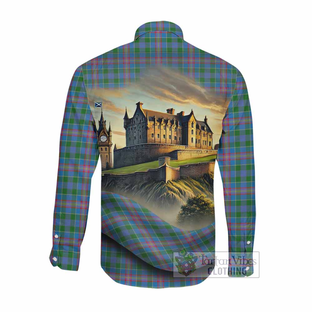 Tartan Vibes Clothing Ralston Tartan Family Crest Long Sleeve Button Shirt with Scottish Ancient Castle Style