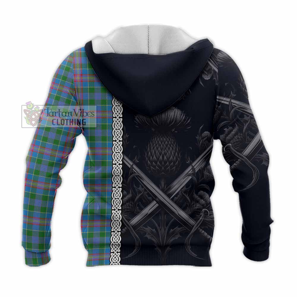 Tartan Vibes Clothing Ralston Tartan Knitted Hoodie with Family Crest Cross Sword Thistle Celtic Vibes