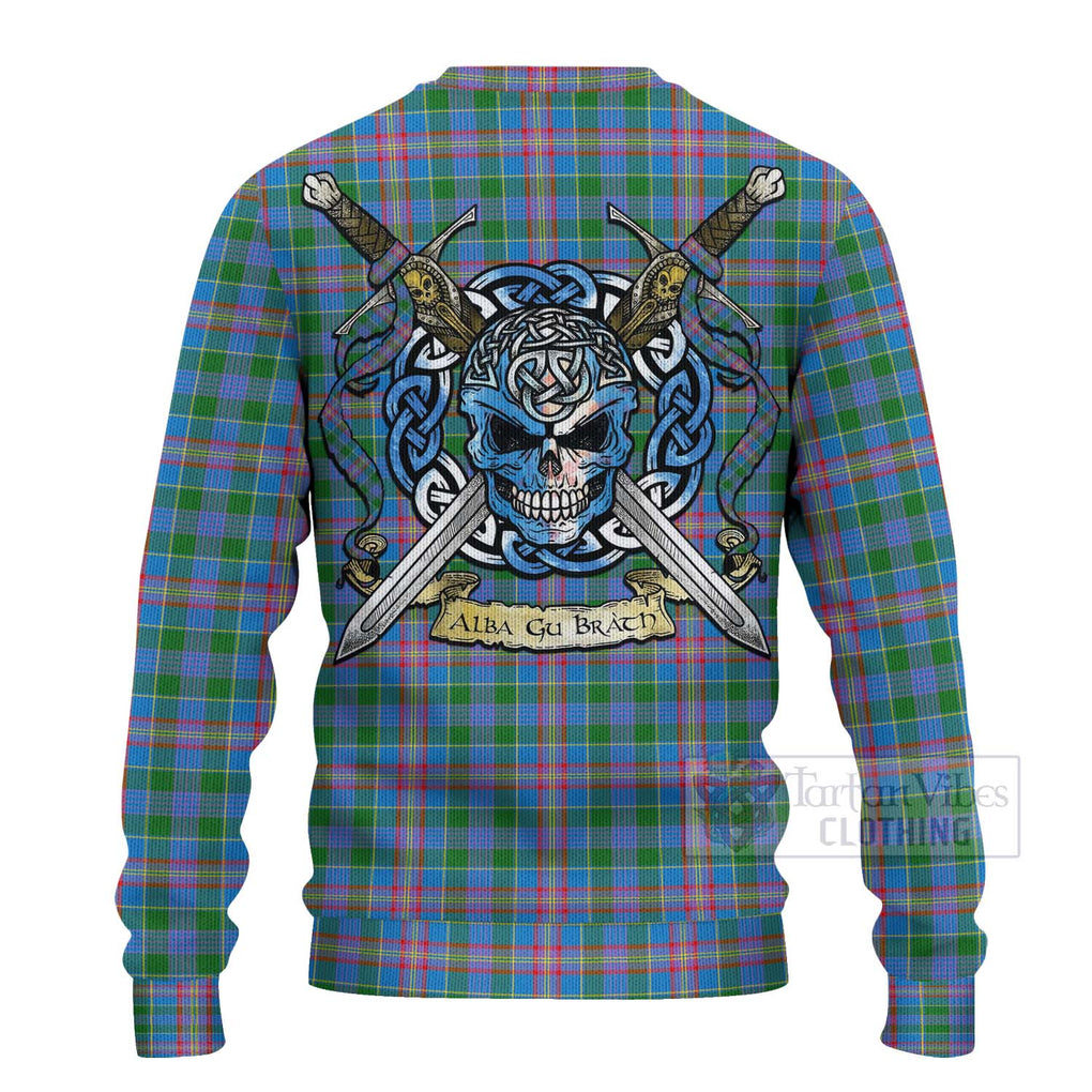 Tartan Vibes Clothing Ralston Tartan Knitted Sweater with Family Crest Celtic Skull Style
