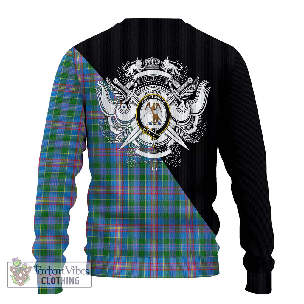 Ralston Tartan Knitted Sweater with Family Crest and Military Logo Style - Tartanvibesclothing Shop