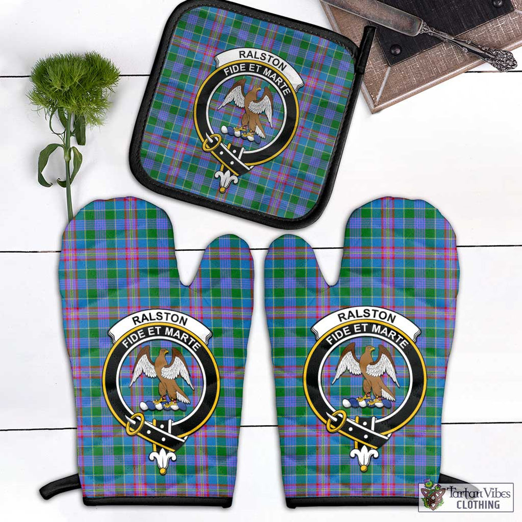 Ralston Tartan Combo Oven Mitt & Pot-Holder with Family Crest Combo 1 Oven Mitt & 1 Pot-Holder Black - Tartan Vibes Clothing