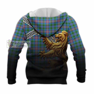 Ralston Crest Tartan Knitted Hoodie with Golden Lion Emblem Celtic Style
