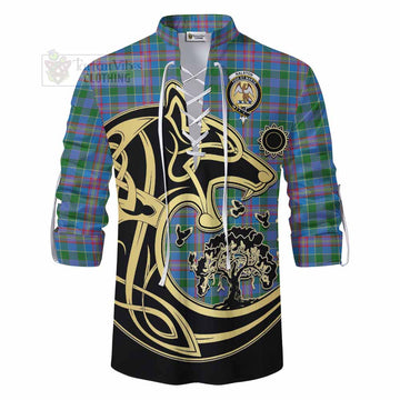 Tartan Vibes Clothing Ralston Tartan Ghillie Kilt Shirt with Family Crest Celtic Wolf Style