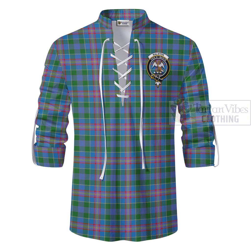 Tartan Vibes Clothing Ralston Tartan Ghillie Kilt Shirt with Family Crest Celtic Skull Style