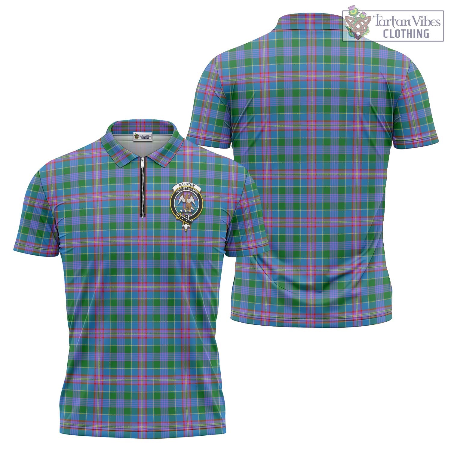 Tartan Vibes Clothing Ralston Tartan Zipper Polo Shirt with Family Crest
