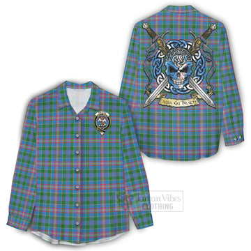 Tartan Vibes Clothing Ralston Tartan Women's Casual Shirt with Family Crest Celtic Skull Style