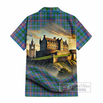Tartan Vibes Clothing Ralston Tartan Family Crest Short Sleeve Button Shirt with Scottish Ancient Castle Style