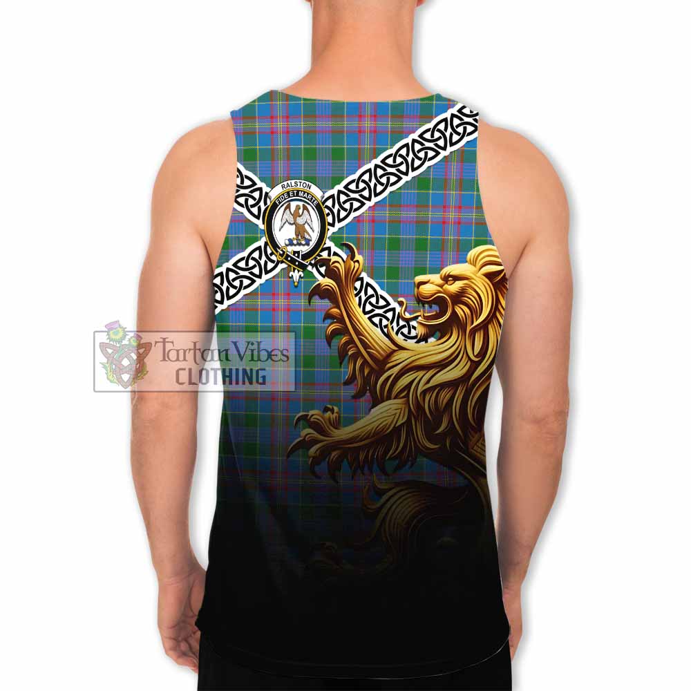 Tartan Vibes Clothing Ralston Crest Tartan Men's Tank Top with Golden Lion Emblem Celtic Style
