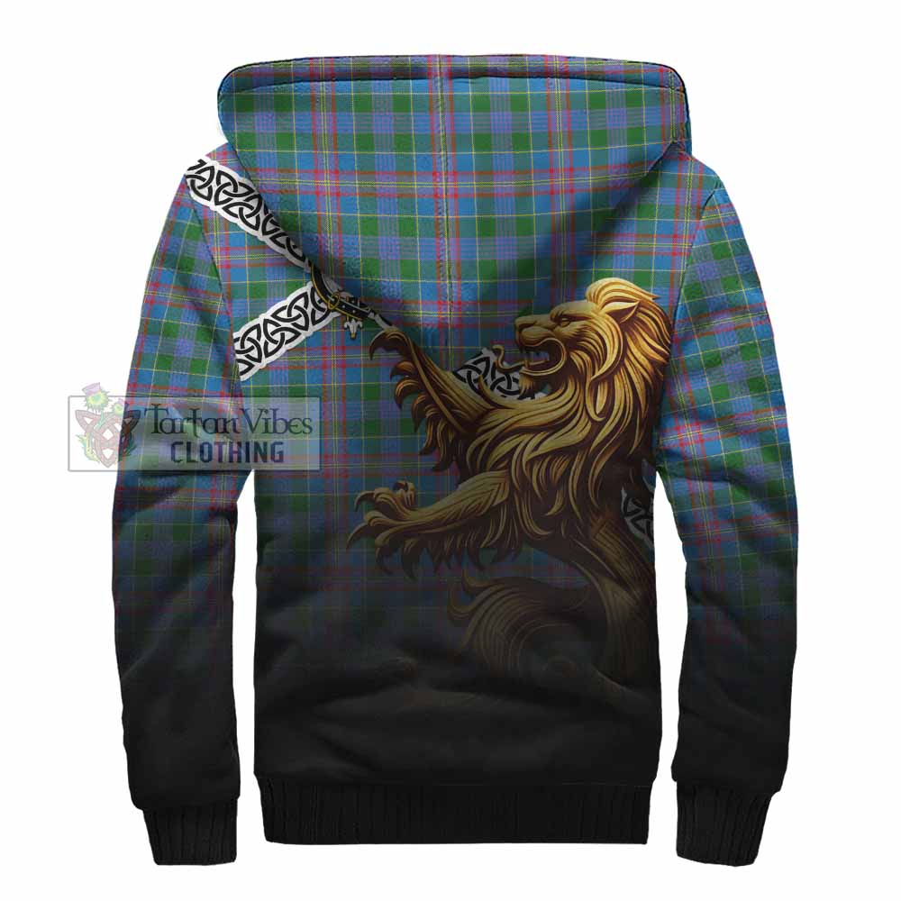 Tartan Vibes Clothing Ralston Crest Tartan Sherpa Hoodie with Golden Lion Emblem Celtic Style