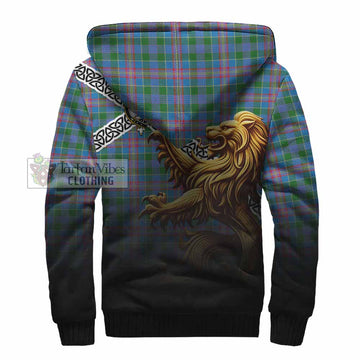 Ralston Crest Tartan Sherpa Hoodie with Golden Lion Emblem Celtic Style
