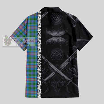 Tartan Vibes Clothing Ralston Tartan Short Sleeve Button Shirt with Family Crest Cross Sword Thistle Celtic Vibes