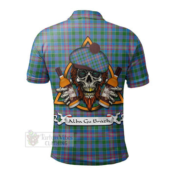 Tartan Vibes Clothing Ralston Tartan Polo Shirt with Family Crest and Bearded Skull Holding Bottles of Whiskey