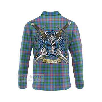 Tartan Vibes Clothing Ralston Tartan Long Sleeve Polo Shirt with Family Crest Celtic Skull Style