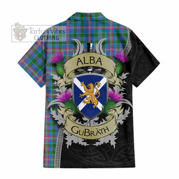 Tartan Vibes Clothing Ralston Tartan Family Crest Short Sleeve Button Shirt Lion Rampant Royal Thistle Shield Celtic Inspired